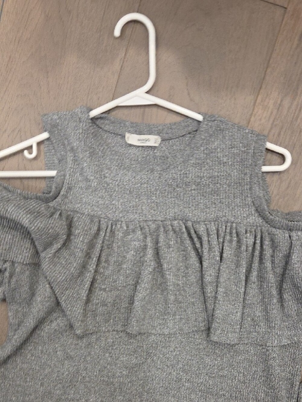 Mango Gray Off-Shoulder Ruffle Knit Sweater - Picture 3 of 4